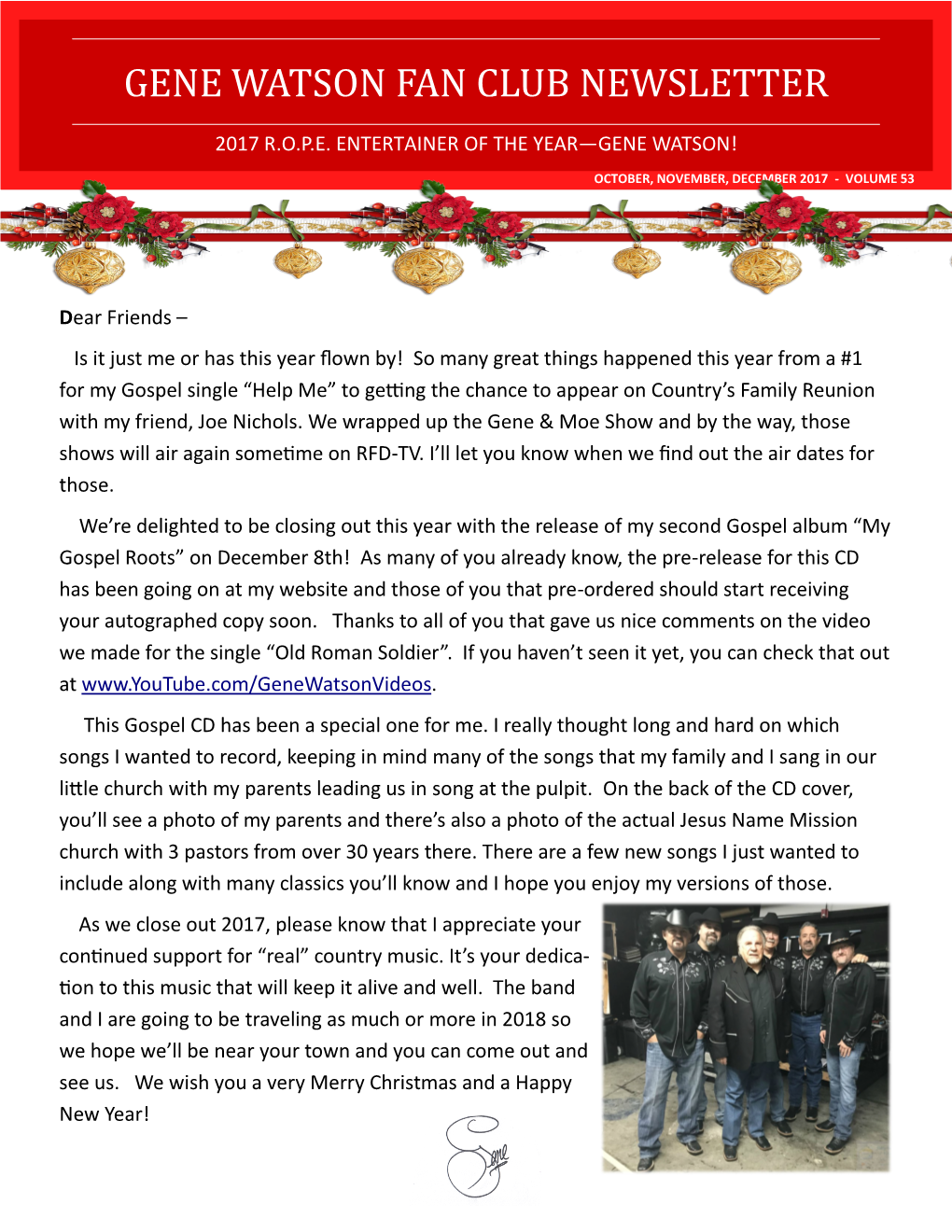 Gene Watson Fan Club Newsletter