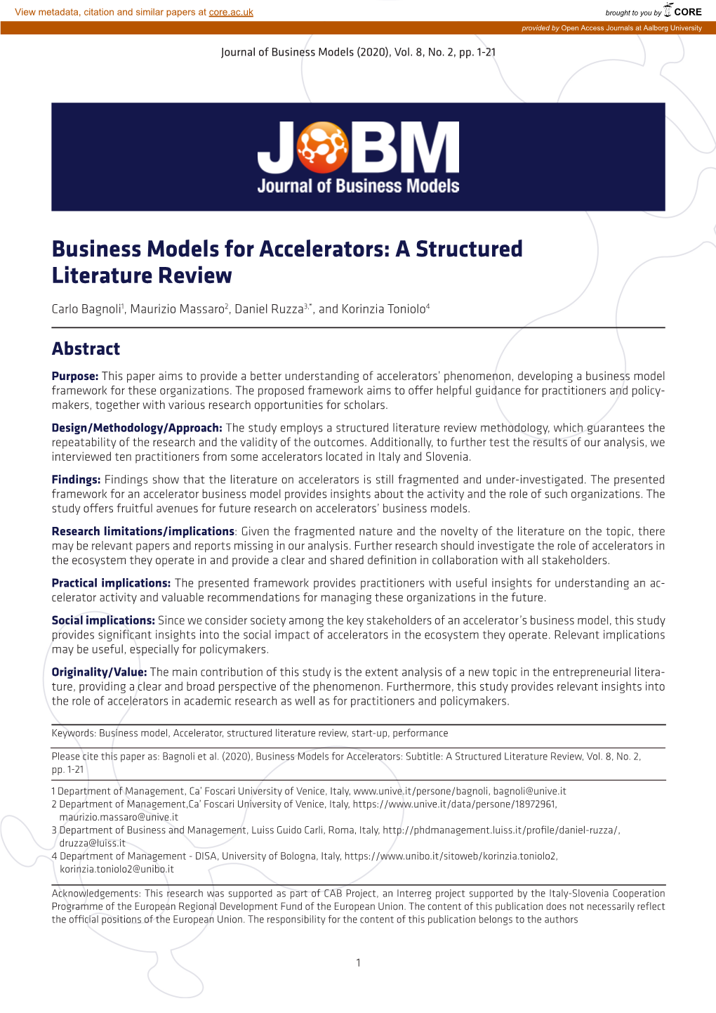 Business Models for Accelerators: a Structured Literature Review