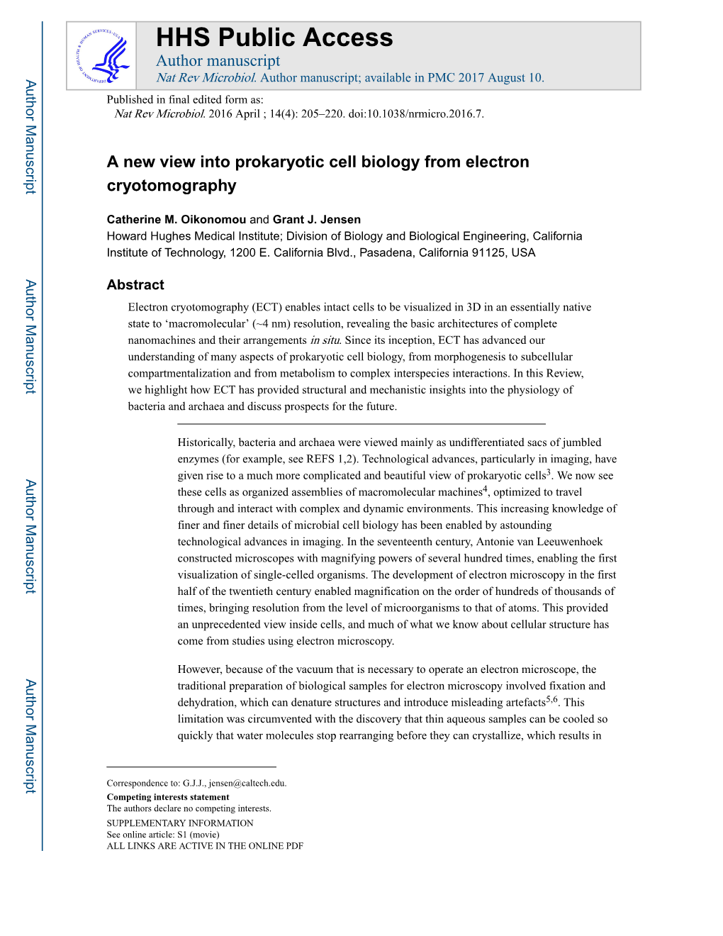 A New View Into Prokaryotic Cell Biology from Electron Cryotomography