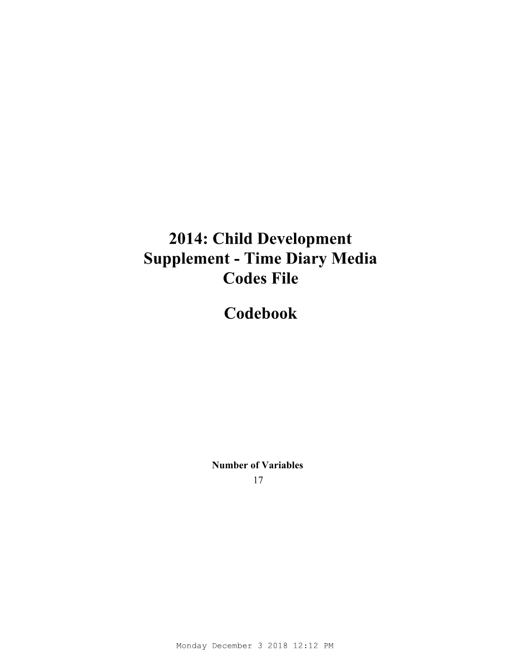 Codebook 2014: Child Development Supplement