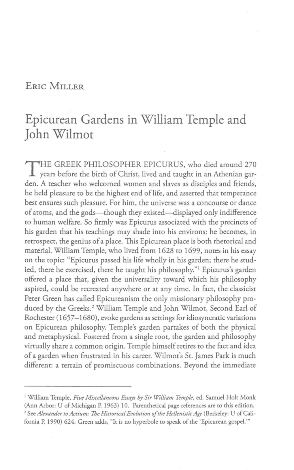 Epicurean Gardens in William Temple and John Wilmot