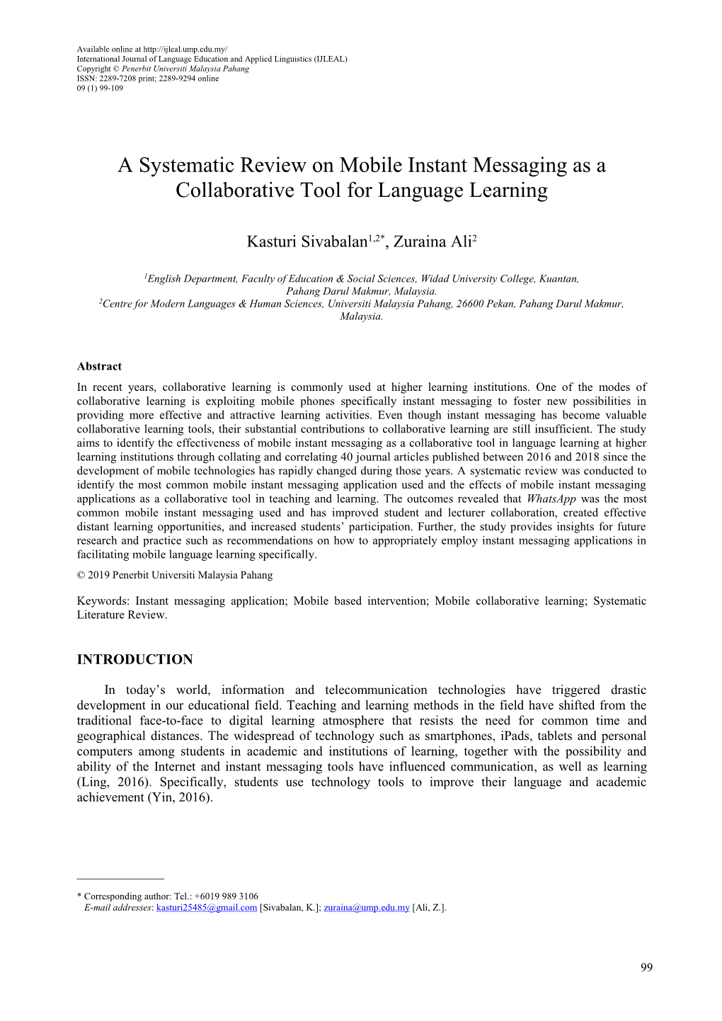 A Systematic Review on Mobile Instant Messaging As a Collaborative Tool for Language Learning