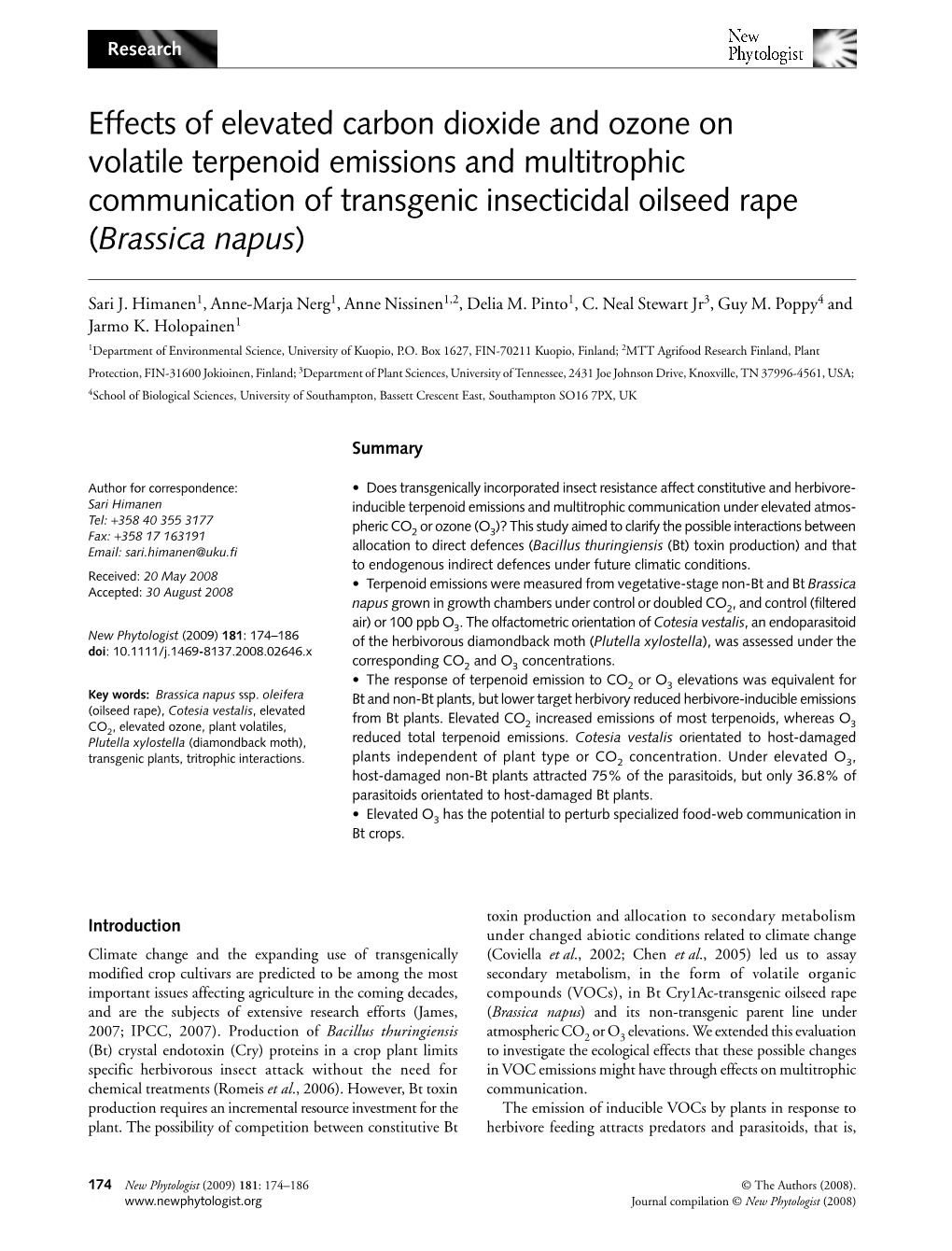 Effects of Elevated Carbon Dioxide and Ozone on Volatile Terpenoid