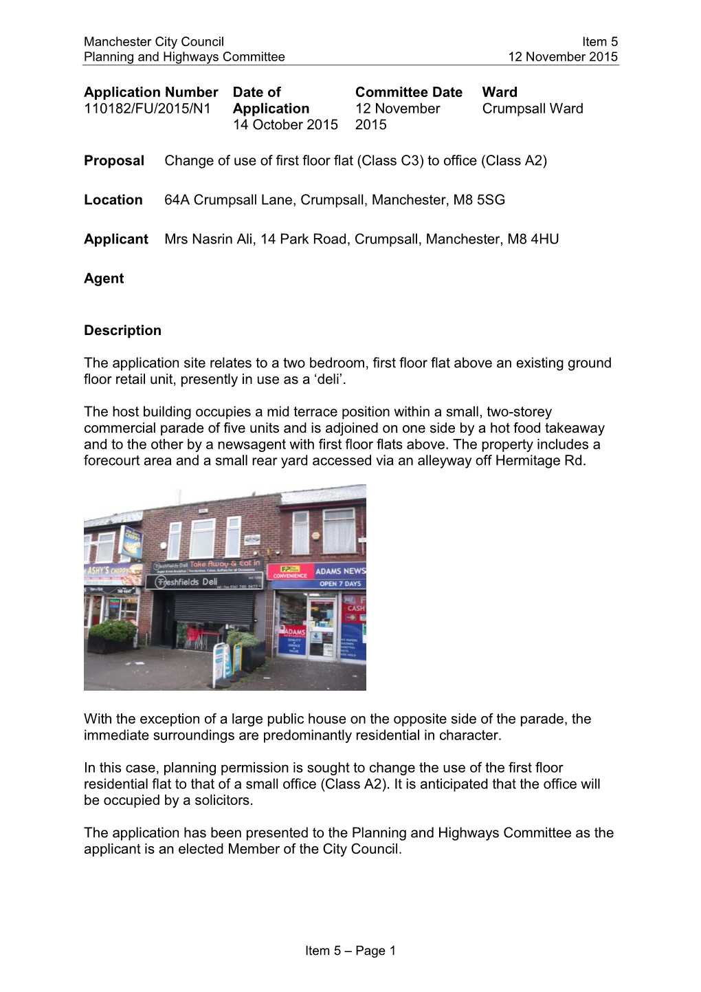 Report on 64A Crumpsall Lane to Planning