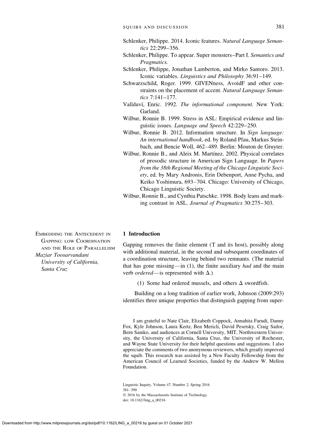 381 Embedding the Antecedent in Gapping: Low Coordination