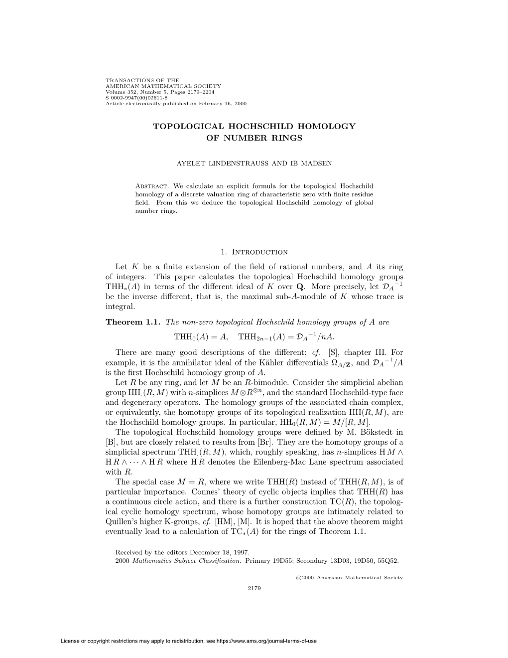 Topological Hochschild Homology of Number Rings