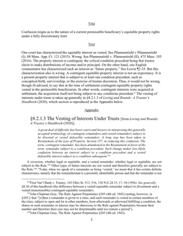 8.2.1.3 the Vesting of Interests Under Trusts [From Loring and Rounds: a Trustee’S Handbook (2020)]