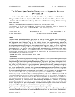 The Effect of Sport Tourism Management on Support for Tourism Development