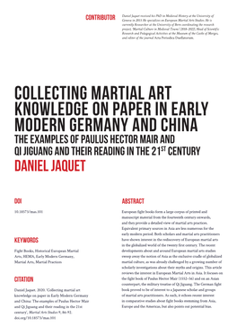 Collecting Martial Art Knowledge on Paper in Early Modern Germany
