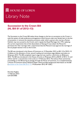 Succession to the Crown Bill (HL Bill 81 of 2012–13)