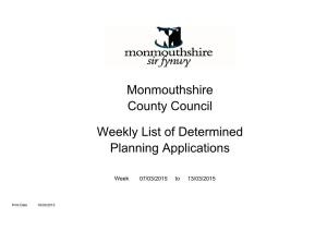 Monmouthshire County Council Weekly List of Determined Planning