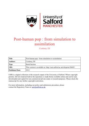 Post-Human Pop : from Simulation to Assimilation Cookney, DJ