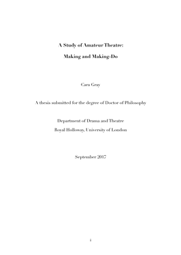 A Study of Amateur Theatre: Making and Making-Do