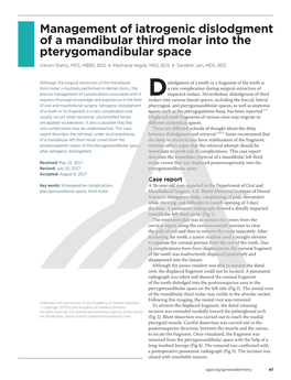 Management of Iatrogenic Dislodgment of a Mandibular Third Molar Into the Pterygomandibular Space