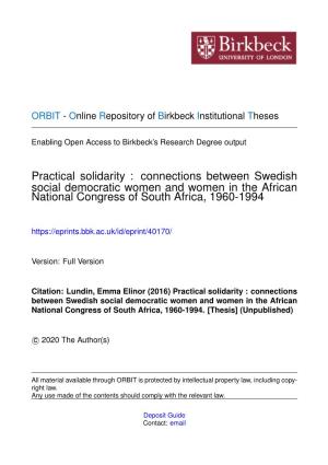 Practical Solidarity : Connections Between Swedish Social Democratic Women and Women in the African National Congress of South Africa, 1960-1994