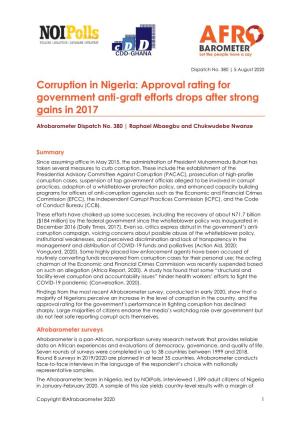 Corruption in Nigeria: Approval Rating for Government Anti-Graft Efforts Drops After Strong Gains in 2017
