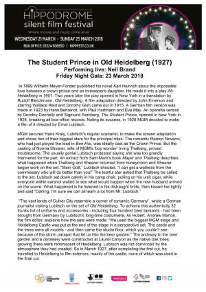 The Student Prince in Old Heidelberg (1927) Performing Live: Neil Brand Friday Night Gala: 23 March 2018