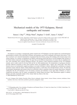 Mechanical Models of the 1975 Kalapana, Hawaii Earthquake and Tsunami