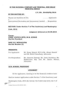 NCLT Order-Commencement of CIRP