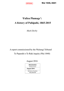 'Fallen Plumage': a History of Puhipuhi, 1865-2015