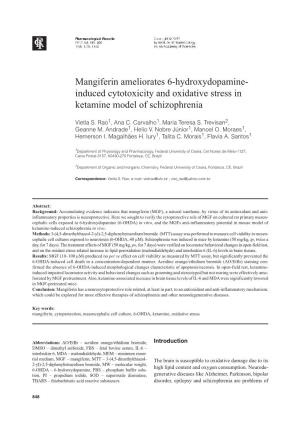 Mangiferin Ameliorates 6-Hydroxydopamine- Induced