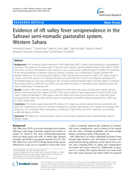 Evidence of Rift Valley Fever Seroprevalence in the Sahrawi Semi