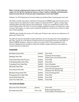 Below Is the List of Planned Park Closures in the New York-New Jersey Trail Conference Region