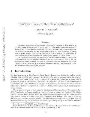 Ethics and Finance: the Role of Mathematics