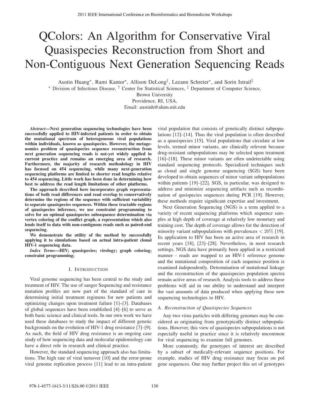 Qcolors: an Algorithm for Conservative Viral Quasispecies Reconstruction from Short and Non-Contiguous Next Generation Sequencing Reads