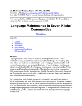 Language Maintenance in Seven K'iche' Communities