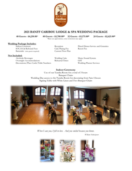 2021 Banff Caribou Lodge & Spa Wedding Package