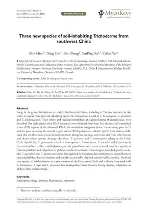 Three New Species of Soil-Inhabiting Trichoderma from Southwest China
