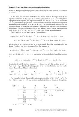 Partial Fraction Decomposition by Division Sidney H