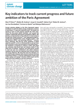 Key Indicators to Track Current Progress and Future Ambition of the Paris Agreement