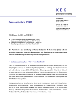 Pressemitteilung 1/2011 14469 Potsdam