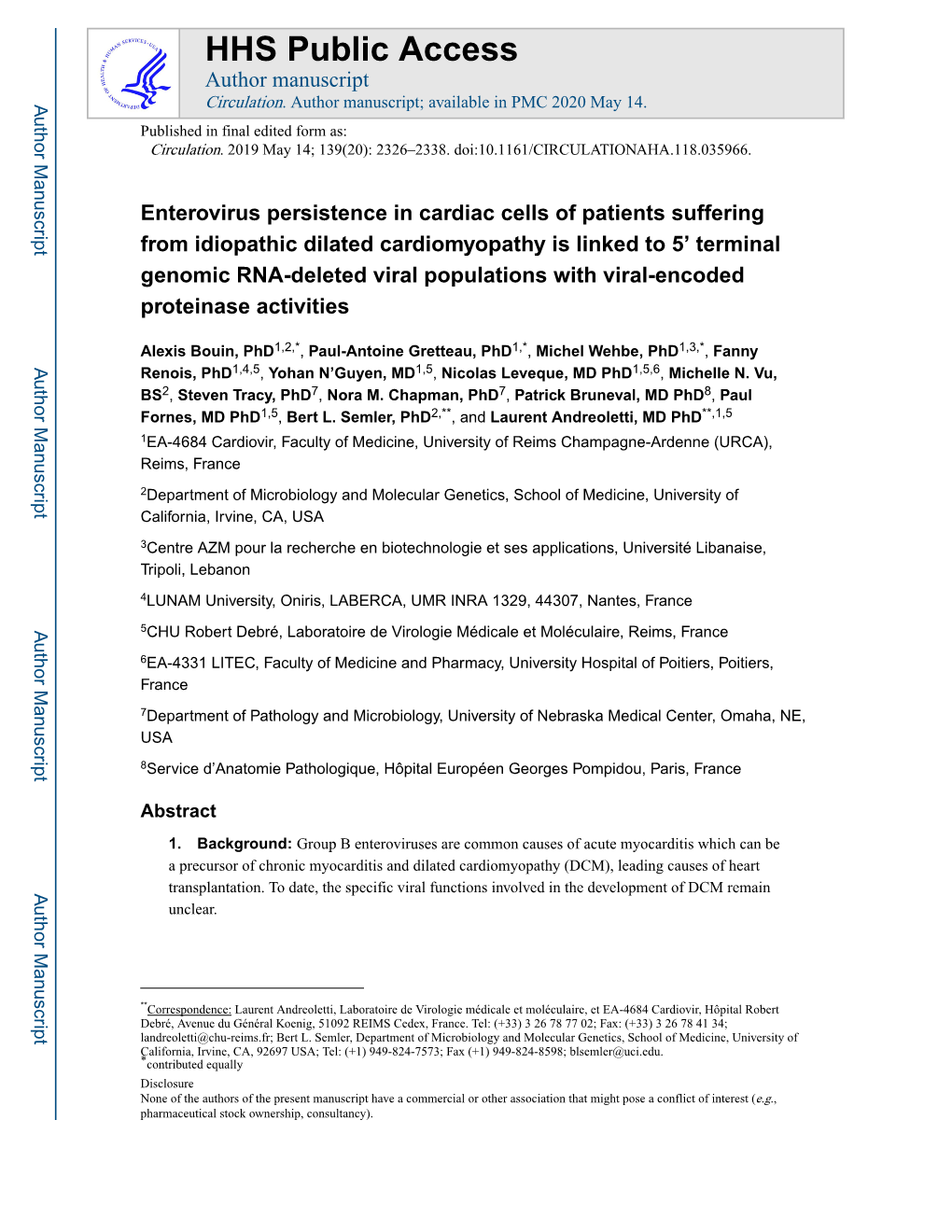 Enterovirus Persistence in Cardiac Cells of Patients Suffering From