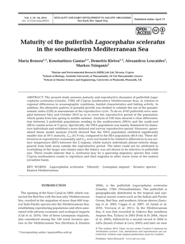 Maturity of the Pufferfish Lagocephalus Sceleratus in the Southeastern Mediterranean Sea