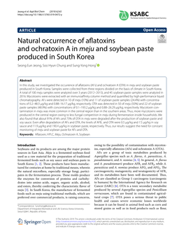 Natural Occurrence of Aflatoxins and Ochratoxin a in Meju and Soybean Paste Produced in South Korea
