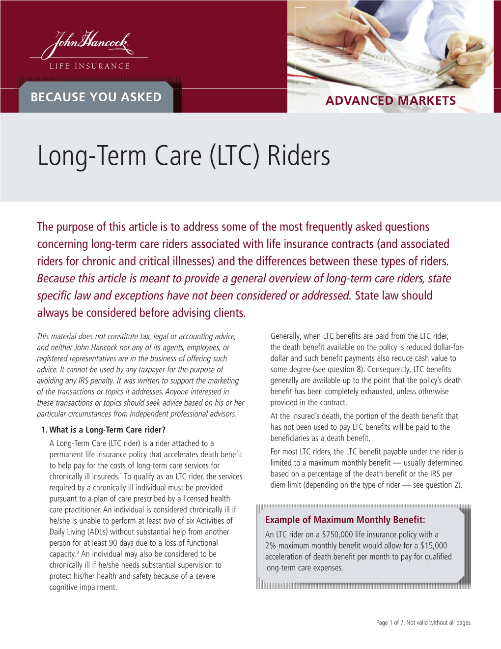 Long-Term Care (LTC) Riders