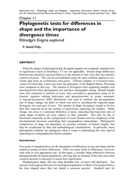 Polly, 2002, Phylogenetic Tests and Divergence Times.Pdf