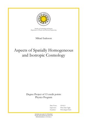 Aspects of Spatially Homogeneous and Isotropic Cosmology