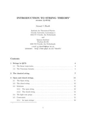 INTRODUCTION to STRING THEORY∗ Version 14-05-04