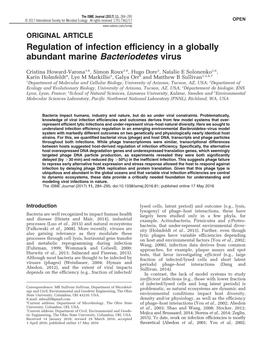 Regulation of Infection Efficiency in a Globally Abundant Marine Bacteriodetes Virus
