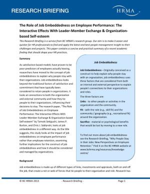 The Role of Job Embeddedness on Employee Performance: The