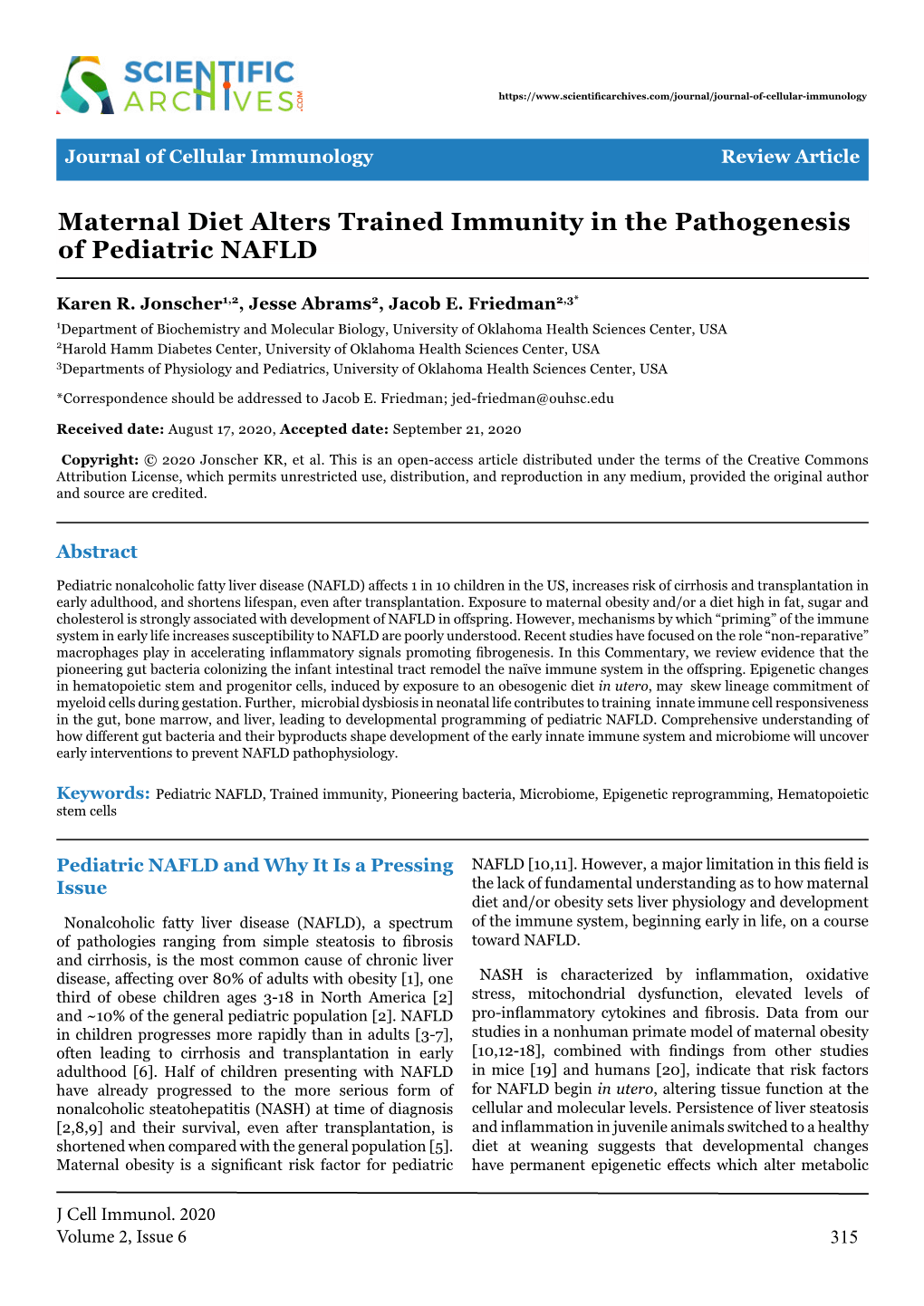 Maternal Diet Alters Trained Immunity in the Pathogenesis of Pediatric NAFLD