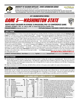 GAME 5—WASHINGTON STATE BUFFS HOST COUGARS in SCHOOL’S INAUGURAL PAC-12 CONFERENCE GAME SATURDAY, OCTOBER 1, 2011 � 1:40 P.M