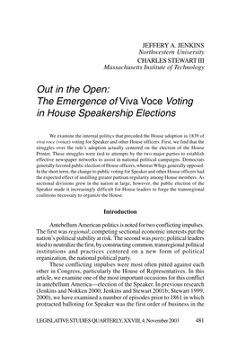The Emergence of Viva Voce Voting in House Speakership Elections