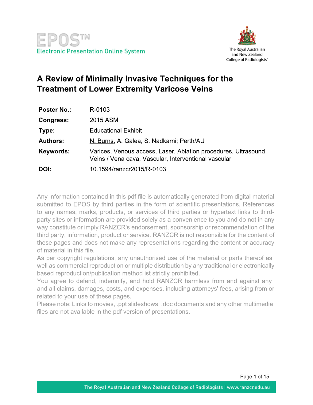 A Review of Minimally Invasive Techniques for the Treatment of Lower Extremity Varicose Veins