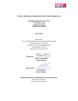 In-Situ Chemical Oxidation Pilot Test Work Plan