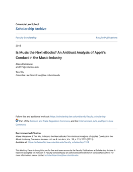 An Antitrust Analysis of Apple's Conduct in the Music Industry